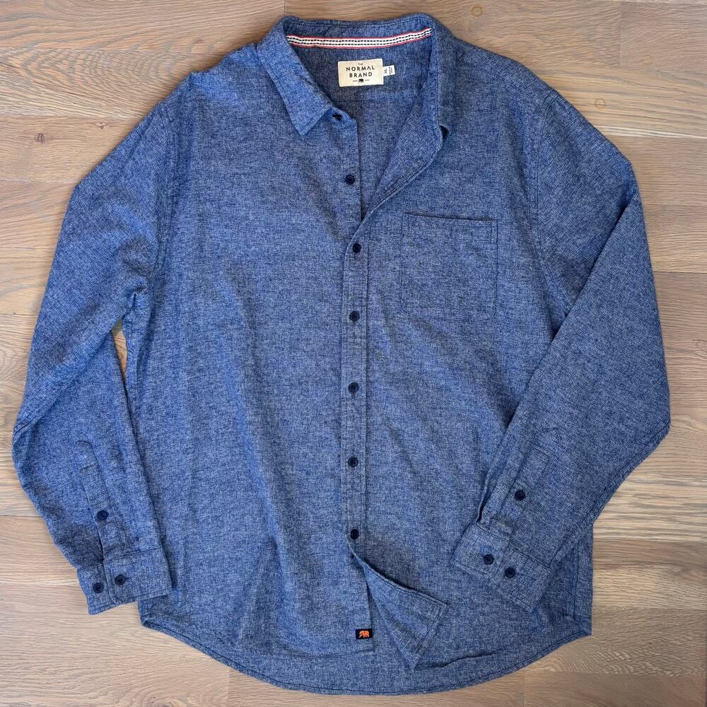 The Normal Brand Brushed Cotton Fairbanks Button Up Shirt Blue Mens Size XL